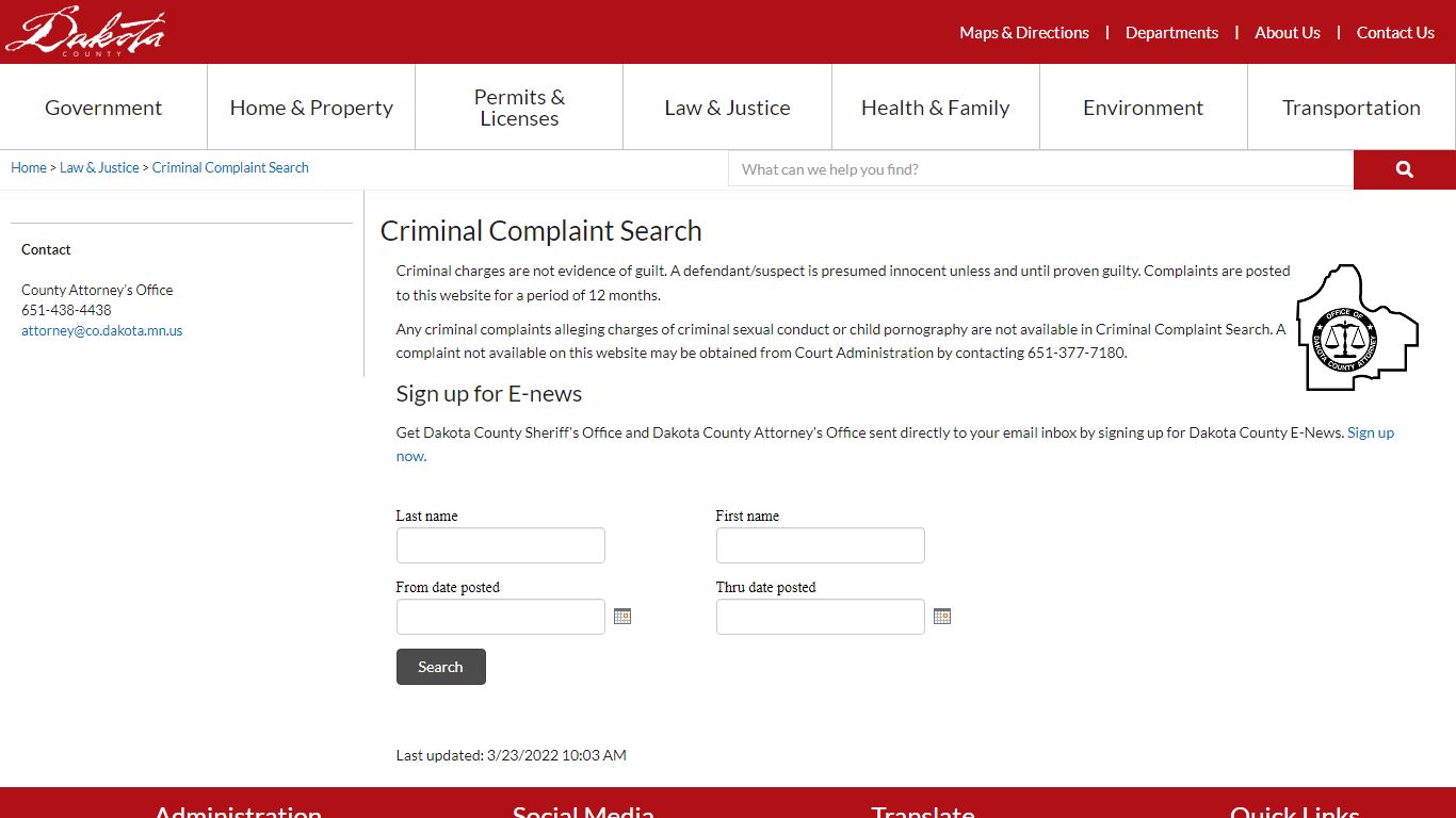 Criminal Complaint Search| Dakota County